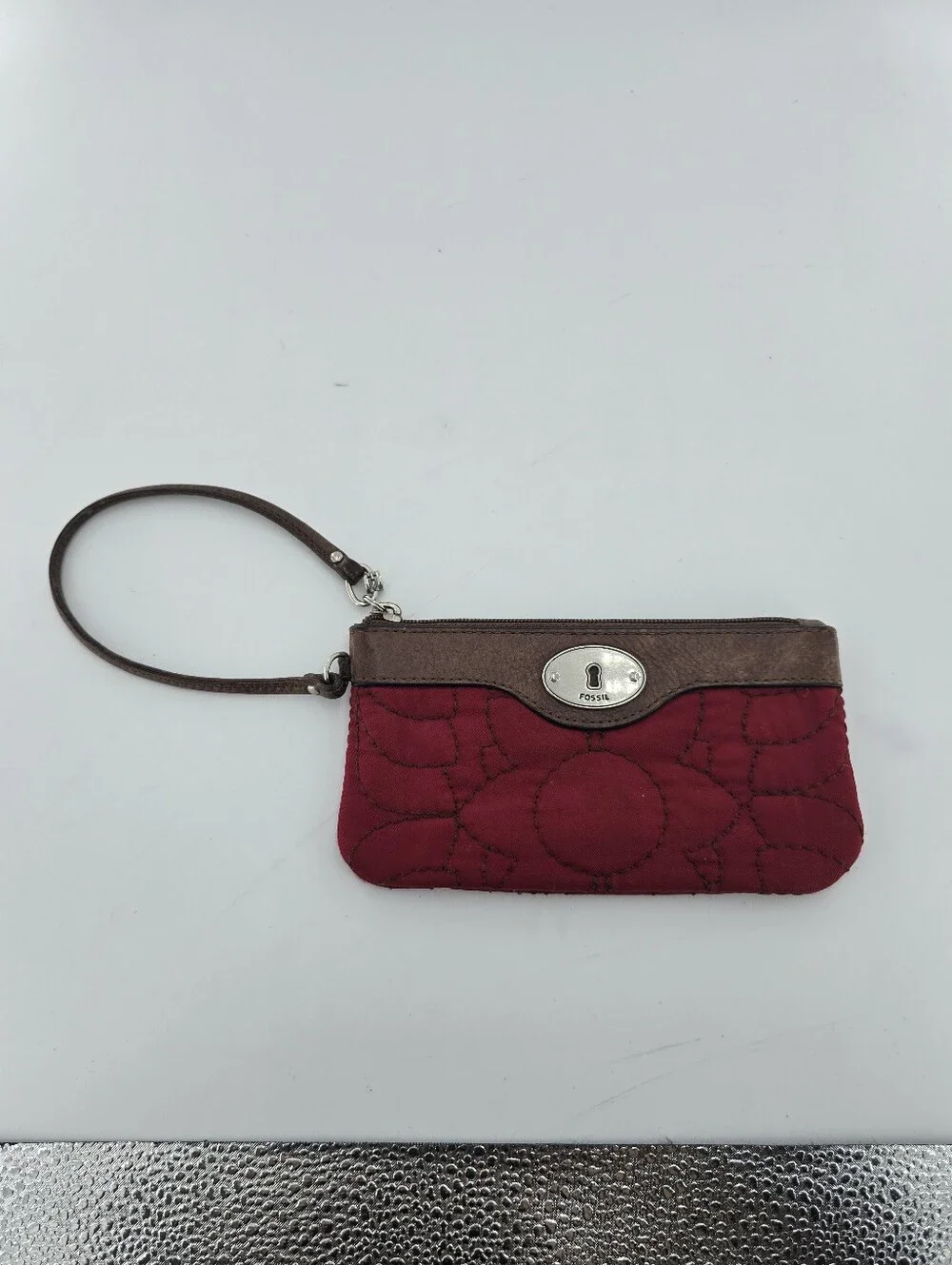 Fossil Red Quilted Wristlet
